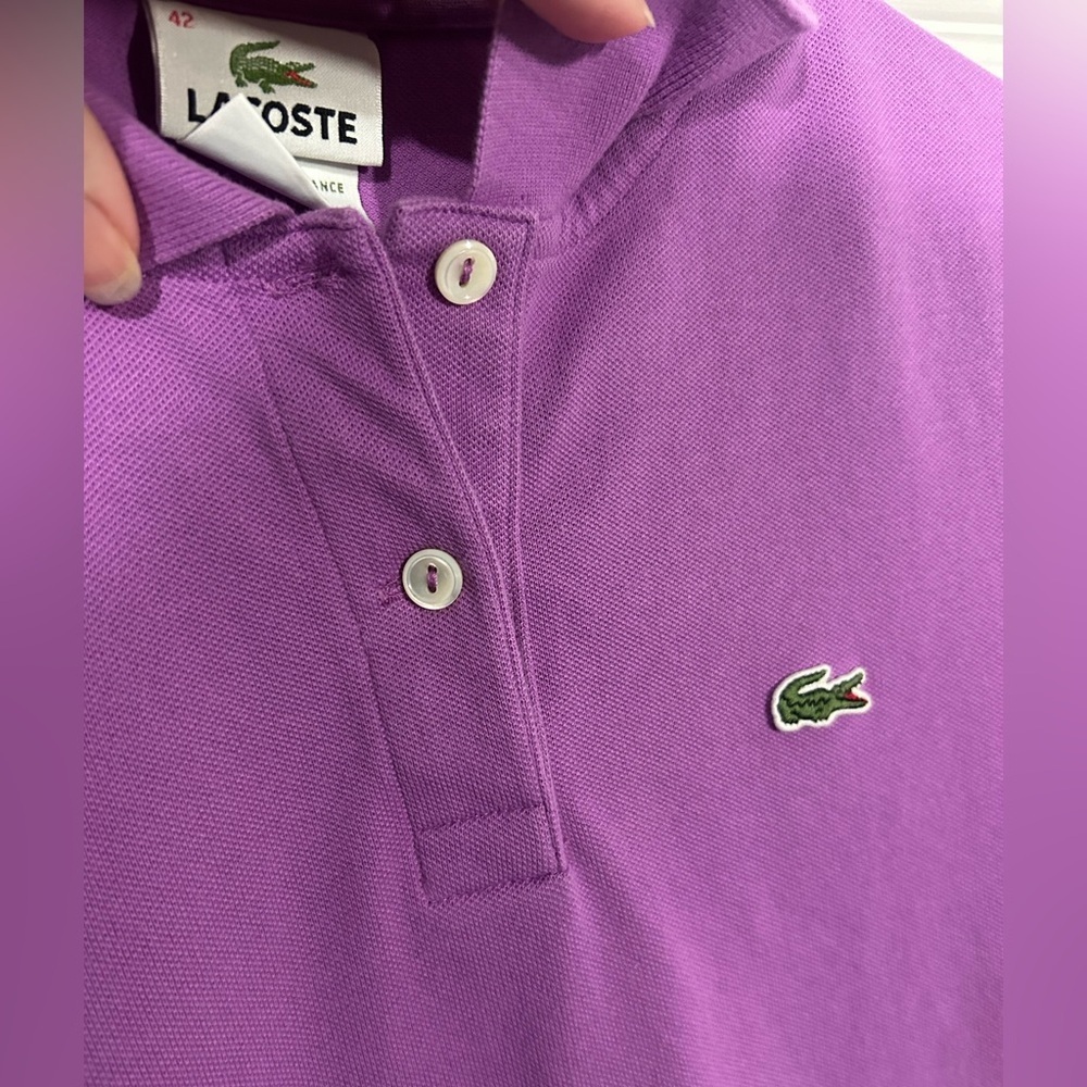 Lacoste Women’s Purple Polo Shirt Slim Fit Size 42 (~US 10, Large) - Picture 7 of 11
